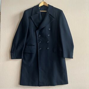 Saks Fifth Double Breasted Winter Overcoat Long Coat Size L Navy Classic Vintage